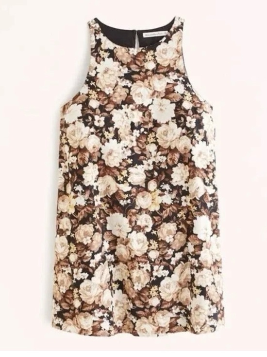 Abercrombie & Fitch Dresses & Skirts - Abercrombie & Fitch Tall Brown Floral High Neck Linen Blend Mini Dress Sz M